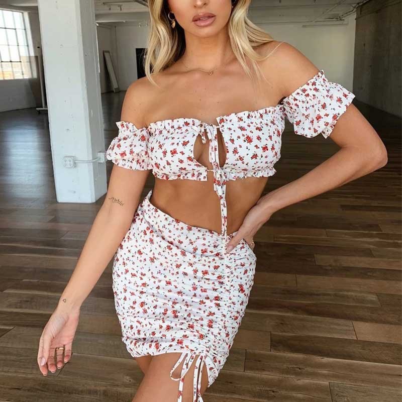 Ensemble floral blanc femme